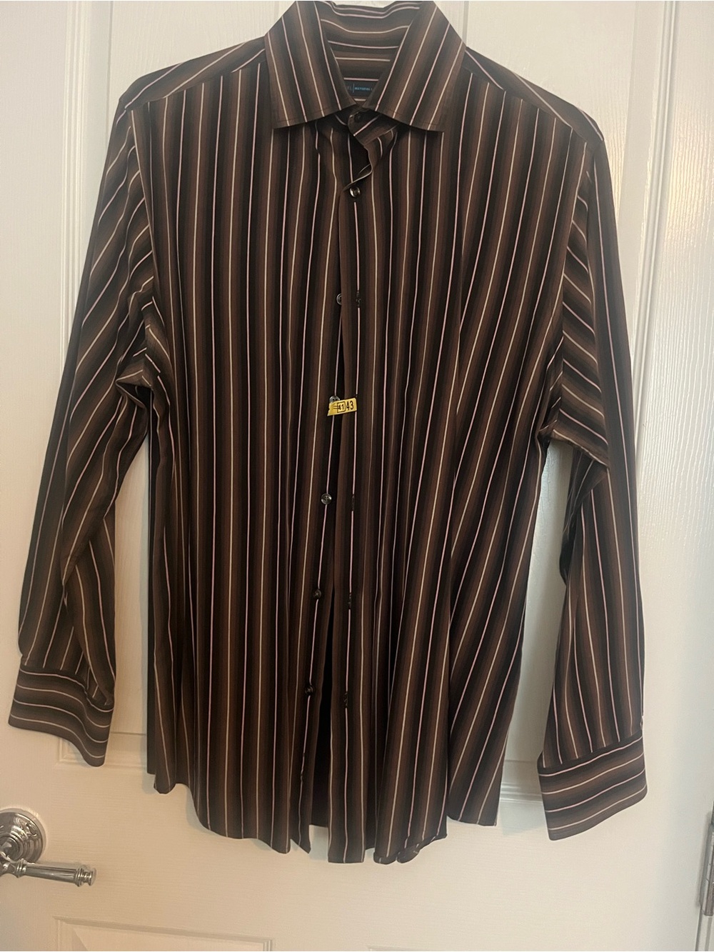 Men's Brown Striped Long-Sleeve Dress Shirt - Modern Fit
